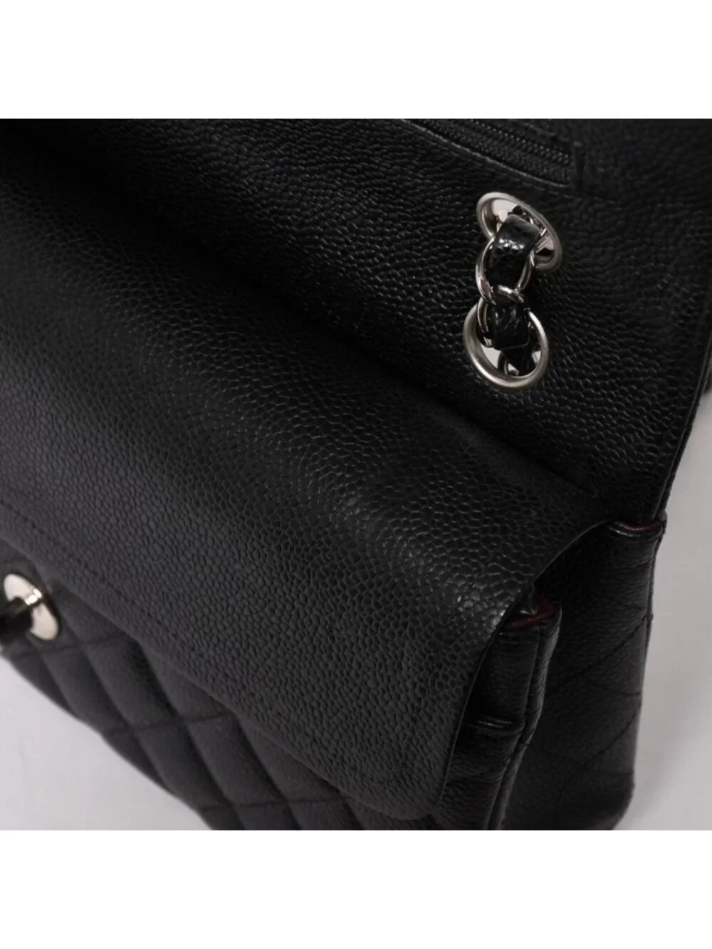 Chanel Quilted 25 Double Flap Chain Shoulder Bag CC Logo Caviar Leather Black